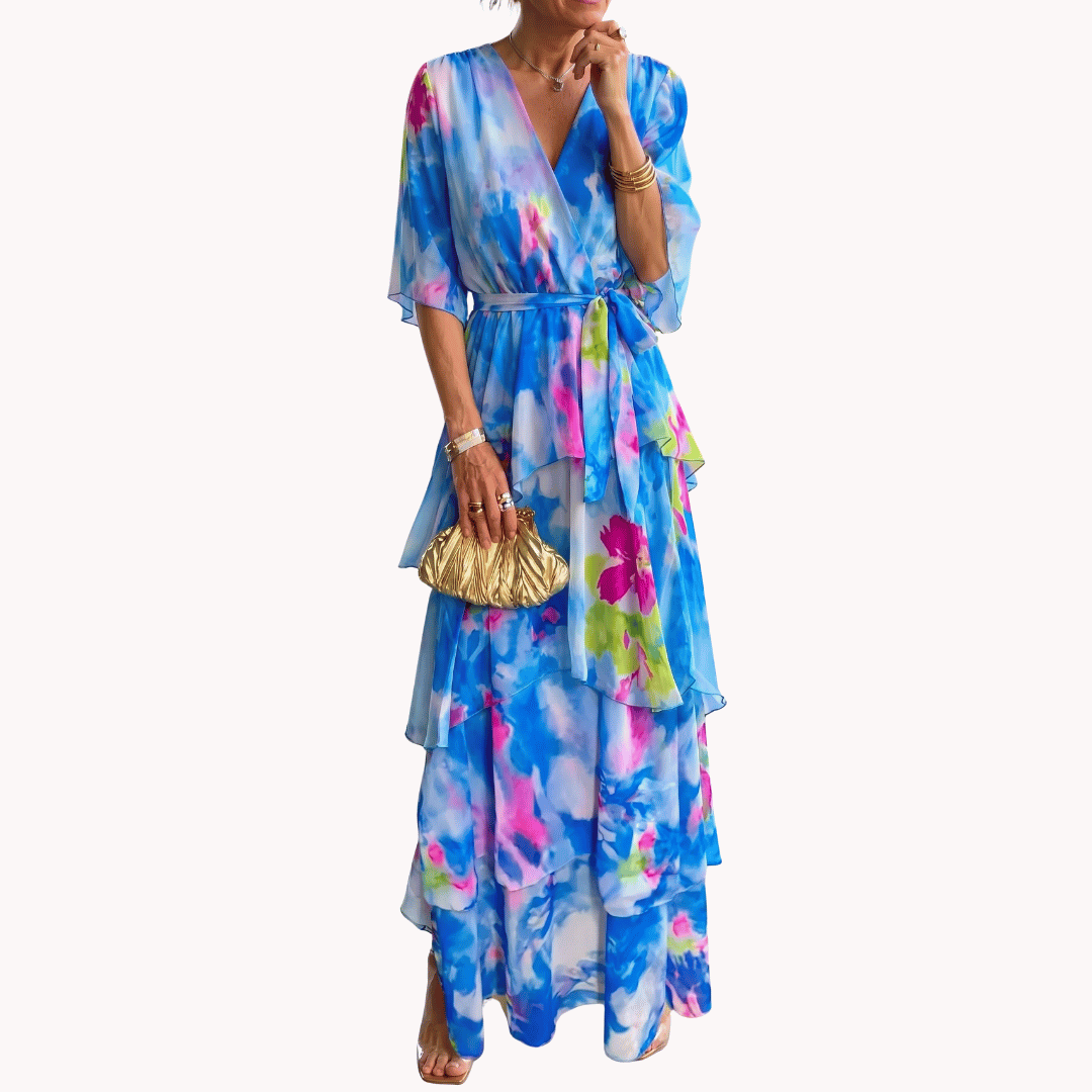 Lowri | Women's Floral Wrap Tiered Midi Dress