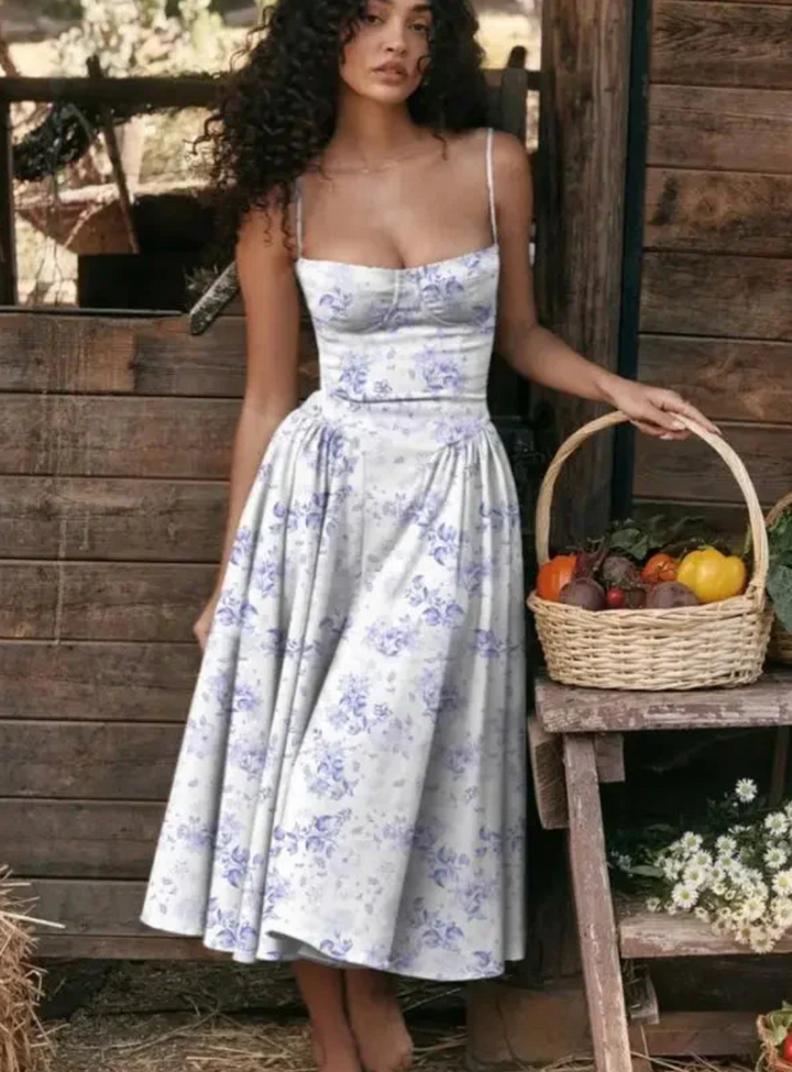 Pallavie | Women's Spaghetti Strap Bustier A-Line Midi Sundress
