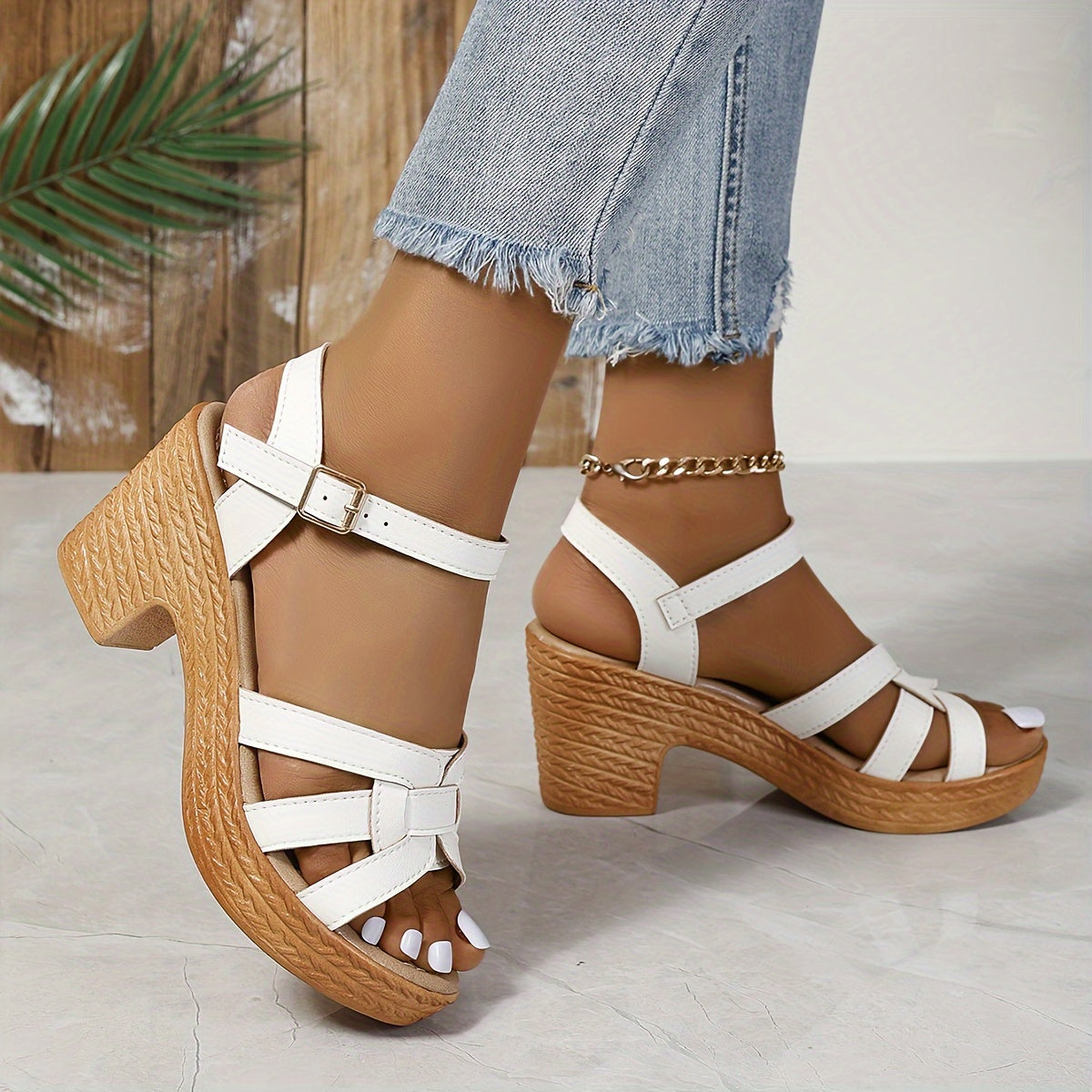 Rowan | Women's Strappy Block Heeled Slides with Buckle