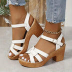 Rowan | Women's Strappy Block Heeled Slides with Buckle