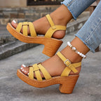 Rowan | Women's Strappy Block Heeled Slides with Buckle