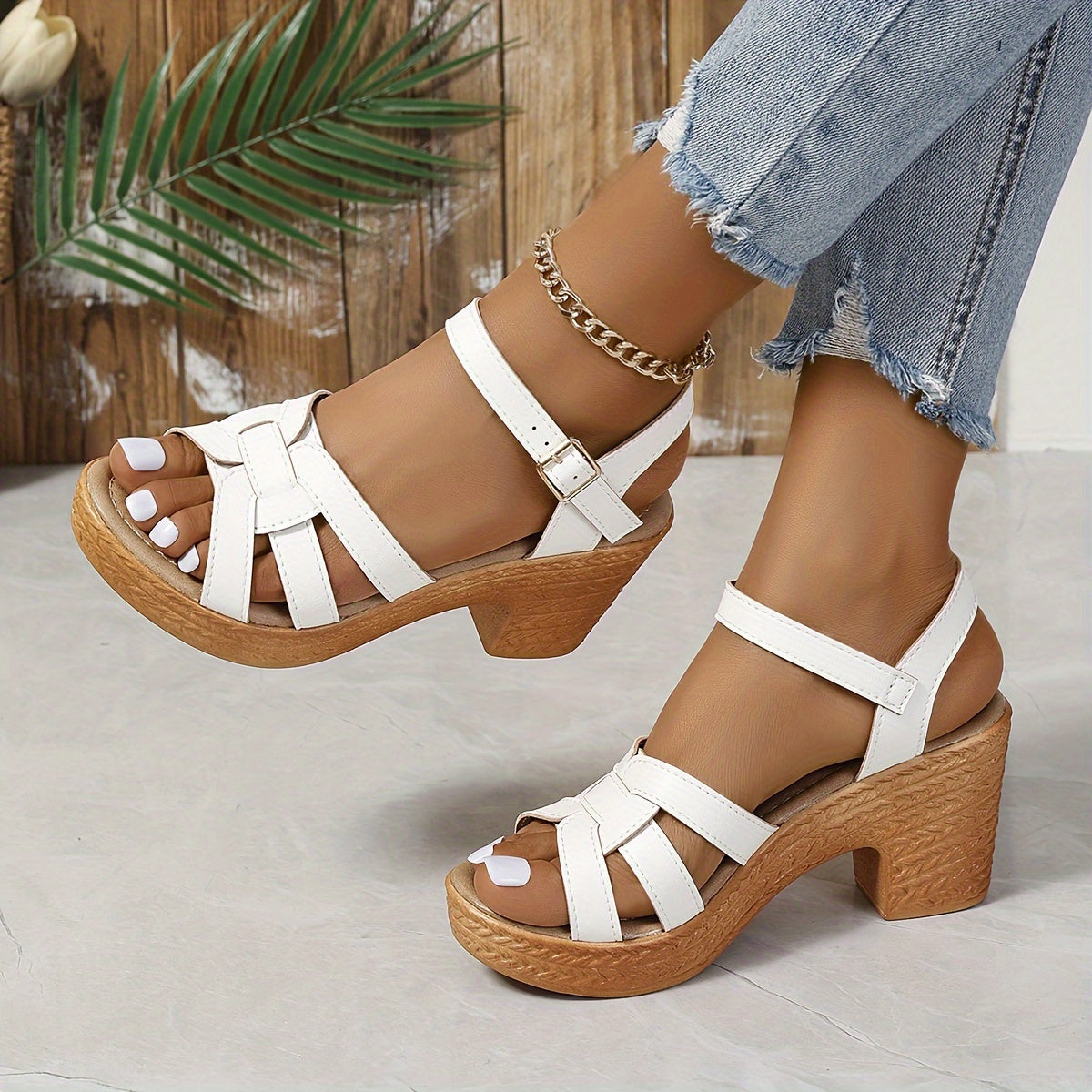 Rowan | Women's Strappy Block Heeled Slides with Buckle