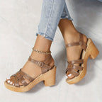 Rowan | Women's Strappy Block Heeled Slides with Buckle