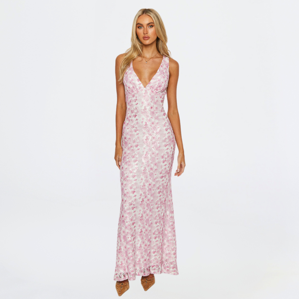 Faith | Women's Elegant Floral Lace V-Neck Sleeveless Maxi Dress