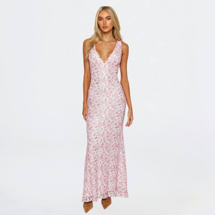 Faith | Women's Elegant Floral Lace V-Neck Sleeveless Maxi Dress