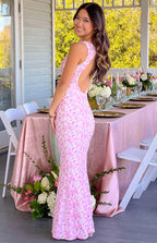 Faith | Women's Elegant Floral Lace V-Neck Sleeveless Maxi Dress