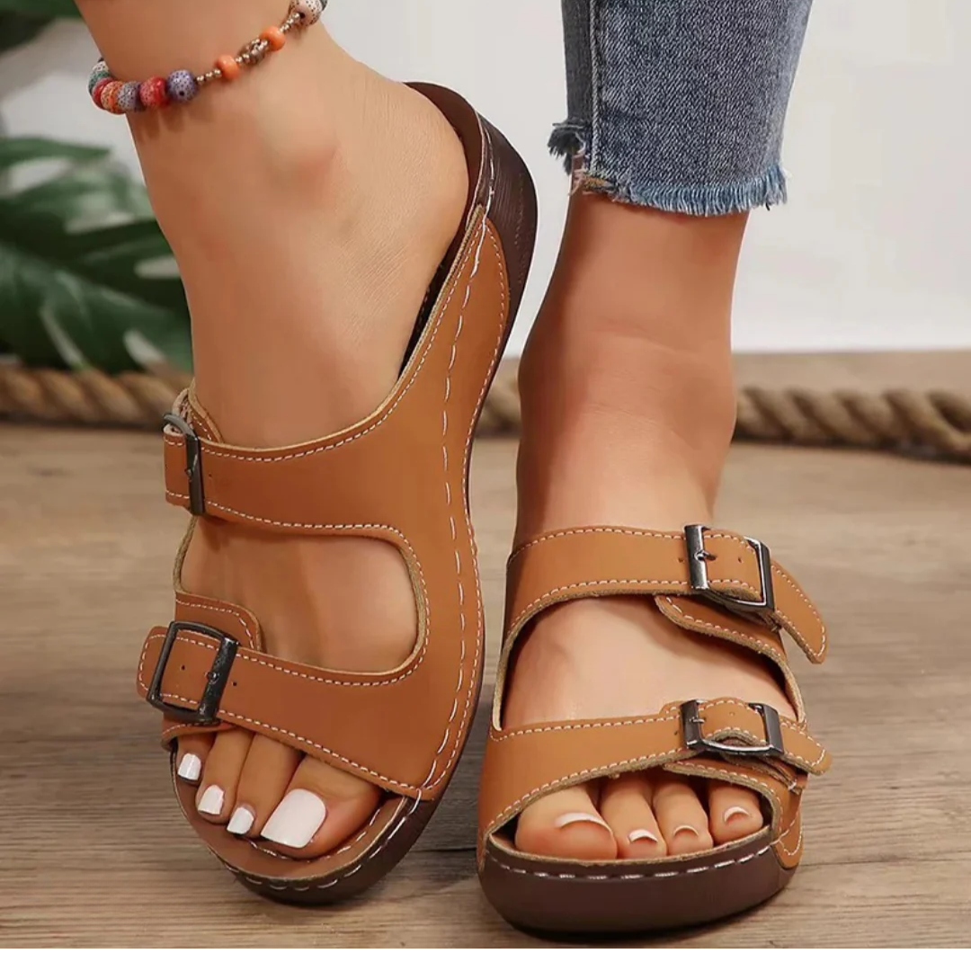 Sanne | Women's Double Buckle Strap Wedge Sandals