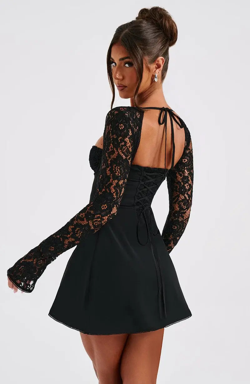 Carmen | Women's Lace Long Sleeve Sweetheart Neck A-Line Mini Prom Dress