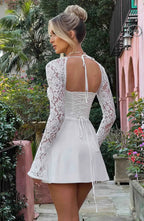 Carmen | Women's Lace Long Sleeve Sweetheart Neck A-Line Mini Prom Dress