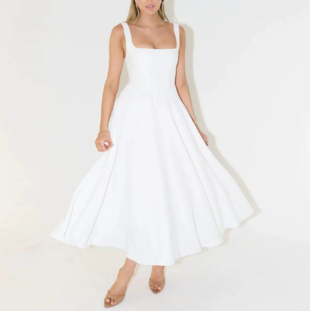 Sigrun | Women's Square Neck Corset Midi Dress