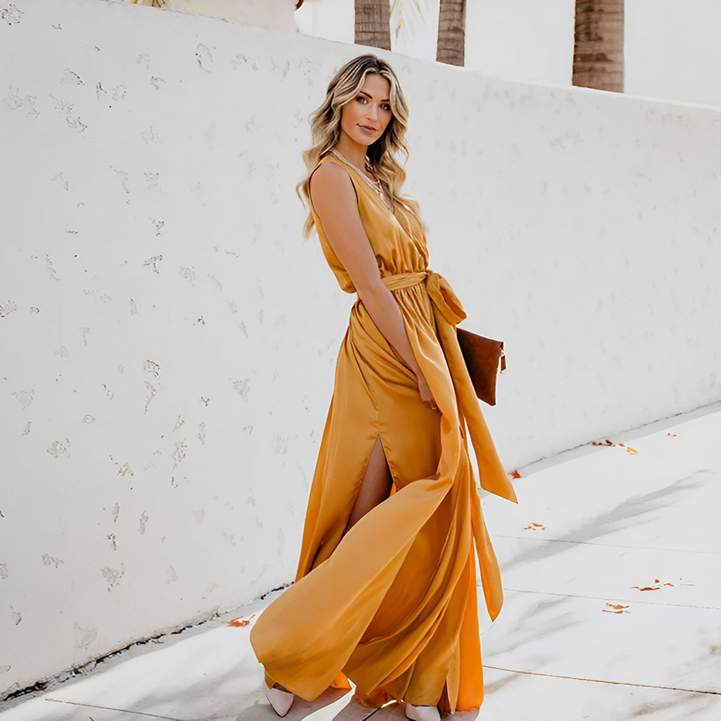 Liberty | Women's Elegant Sleeveless Wrap V-Neck Maxi Dress
