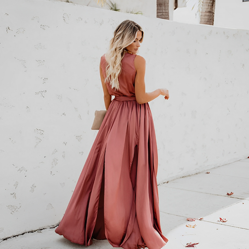 Liberty | Women's Elegant Sleeveless Wrap V-Neck Maxi Dress