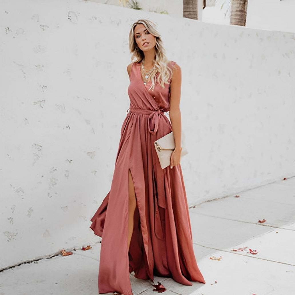 Liberty | Women's Elegant Sleeveless Wrap V-Neck Maxi Dress