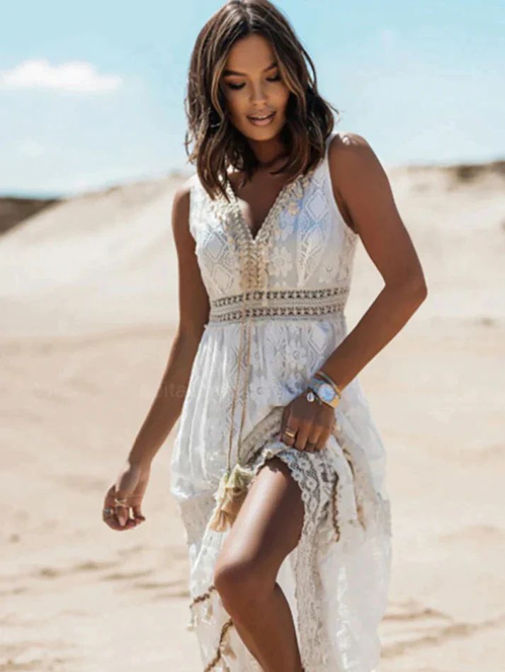 Jovita | Women's Boho Lace Tiered Sleeveless Maxi Dress