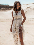 Jovita | Women's Boho Lace Tiered Sleeveless Maxi Dress