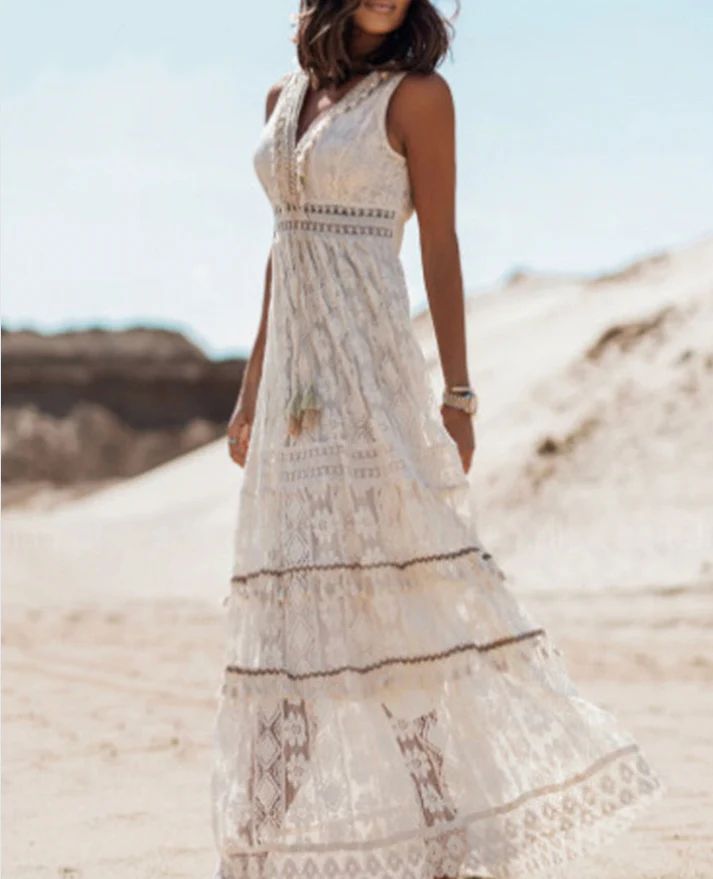 Jovita | Women's Boho Lace Tiered Sleeveless Maxi Dress