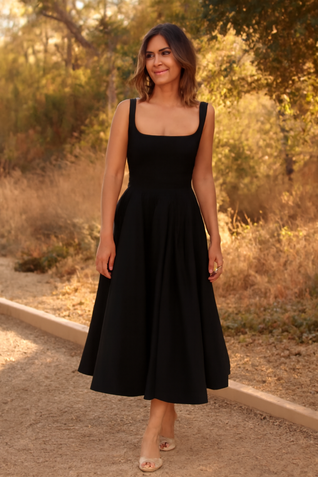 Sigrun | Women's Square Neck Corset Midi Dress