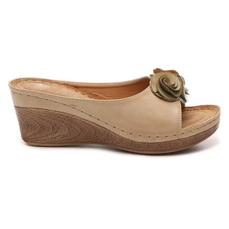 Callum | Women's Chic Rosette Wedge Slide Sandals