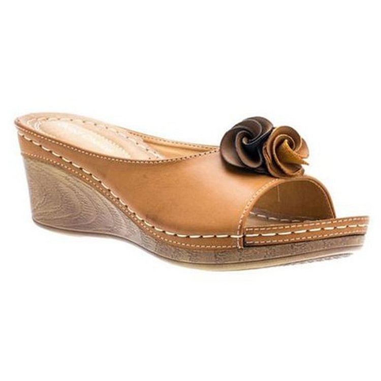 Callum | Women's Chic Rosette Wedge Slide Sandals