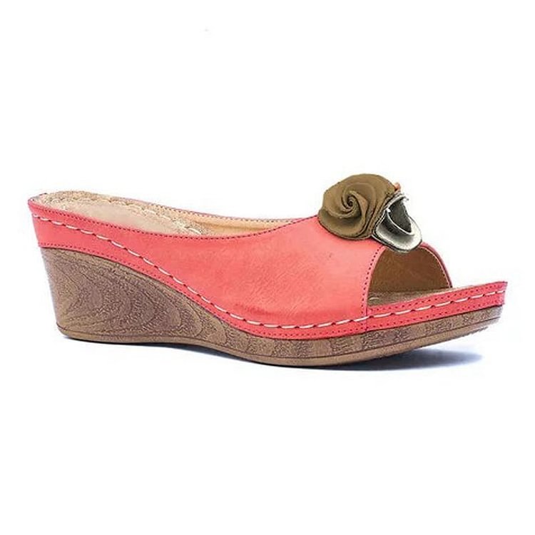 Callum | Women's Chic Rosette Wedge Slide Sandals