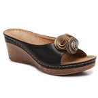 Callum | Women's Chic Rosette Wedge Slide Sandals