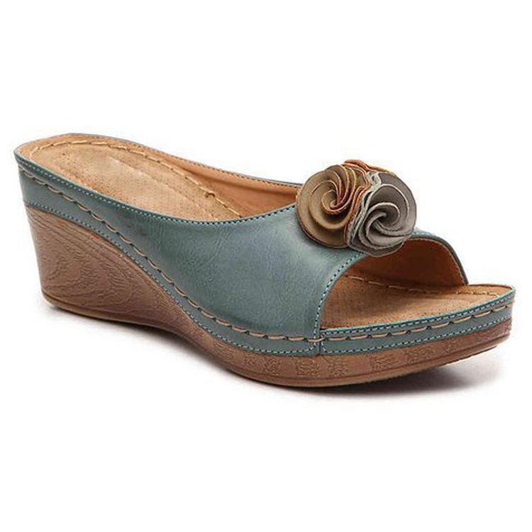 Callum | Women's Chic Rosette Wedge Slide Sandals
