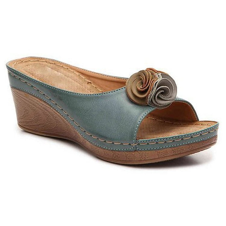 Callum | Women's Chic Rosette Wedge Slide Sandals