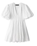 Gloria | Women's Chic Textured Puff Sleeve V-Neck Mini Dress