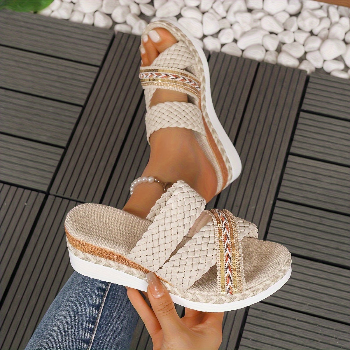 Taliesin | Women's Boho Woven Double Strap Platform Sandals