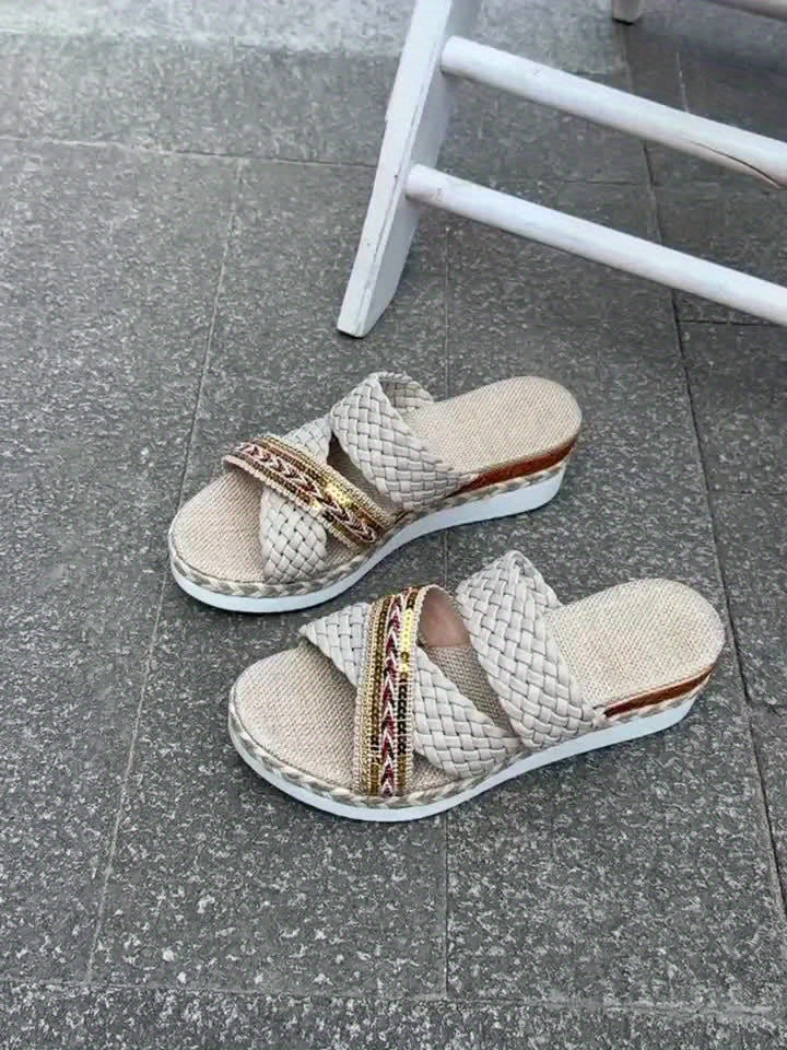 Taliesin | Women's Boho Woven Double Strap Platform Sandals