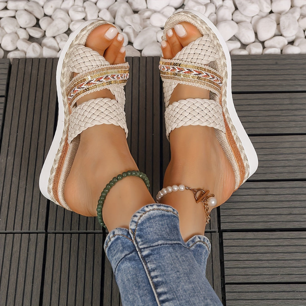 Taliesin | Women's Boho Woven Double Strap Platform Sandals