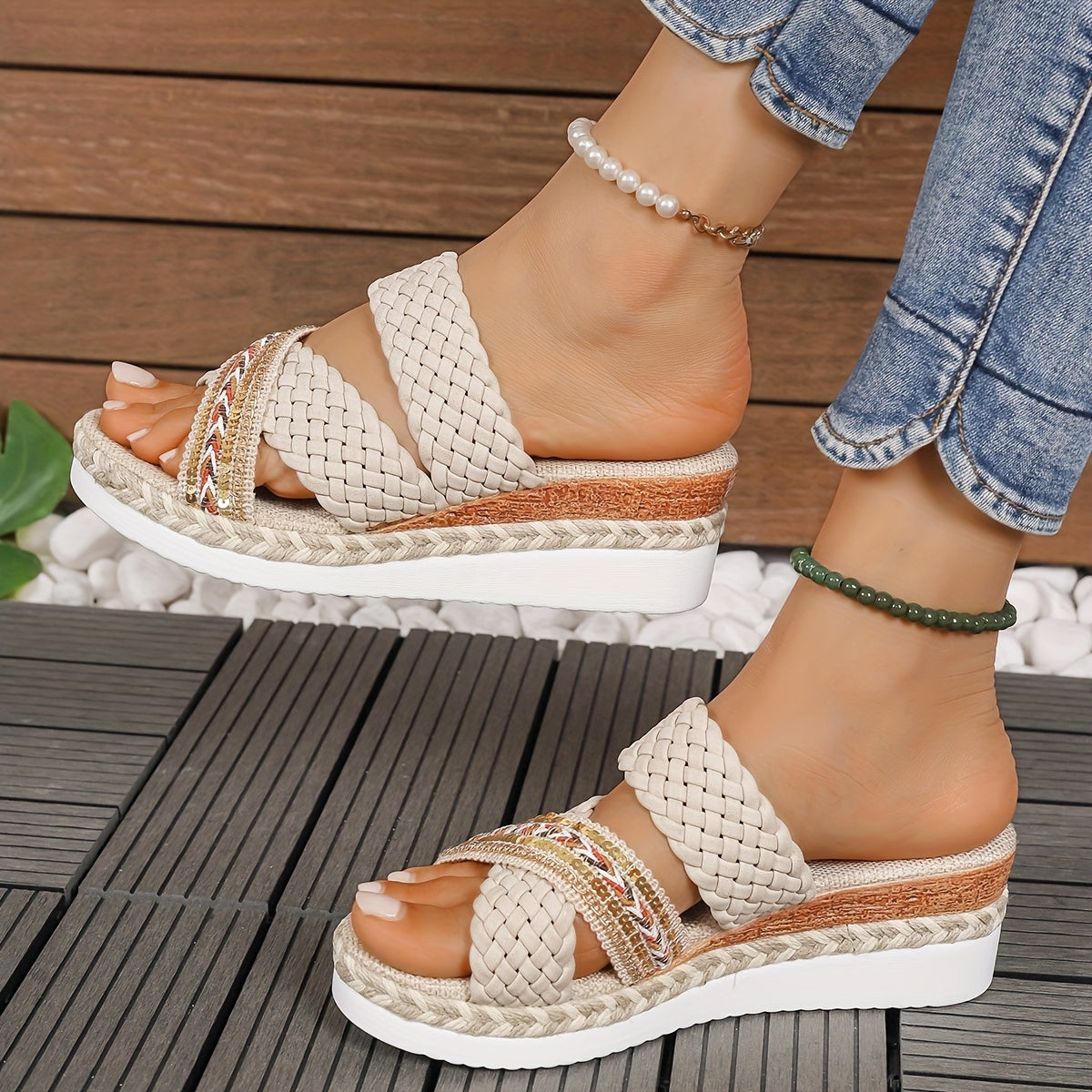 Taliesin | Women's Boho Woven Double Strap Platform Sandals