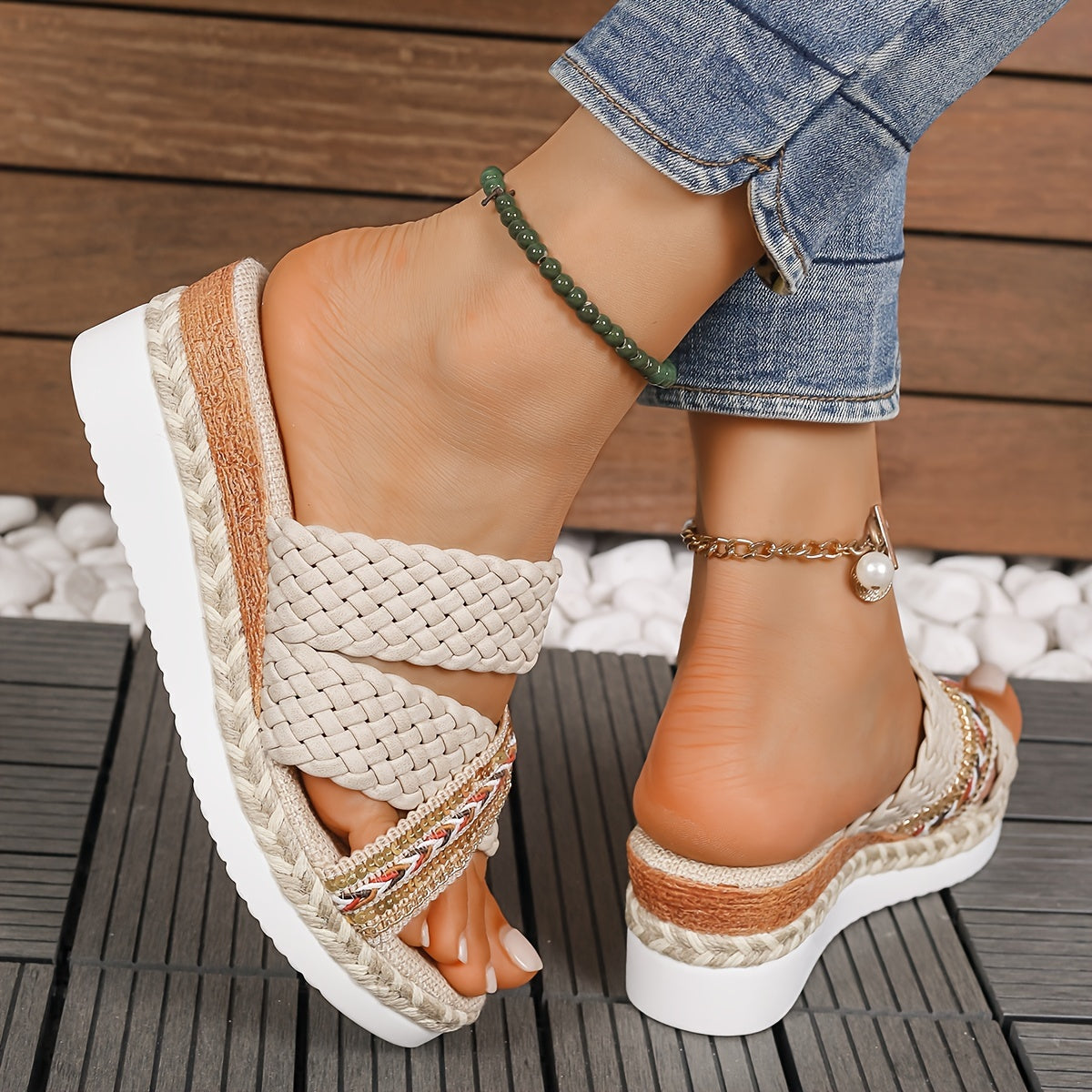 Taliesin | Women's Boho Woven Double Strap Platform Sandals