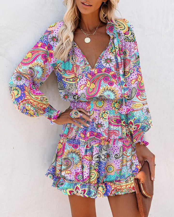 Bianca | Women's Floral Long Sleeve Smocked Waist Mini Dress