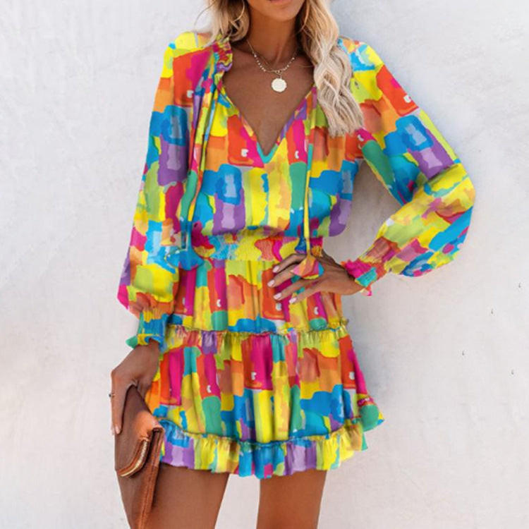 Bianca | Women's Floral Long Sleeve Smocked Waist Mini Dress