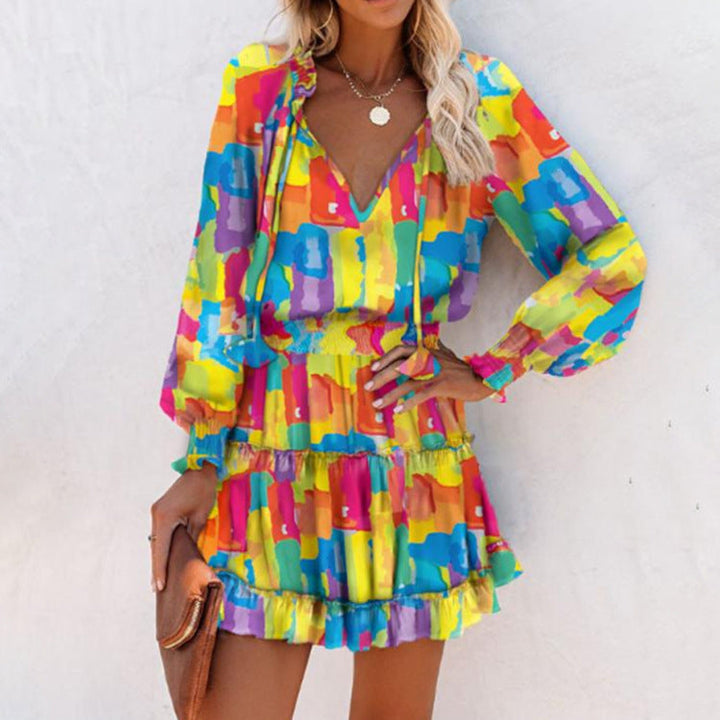 Bianca | Women's Floral Long Sleeve Smocked Waist Mini Dress
