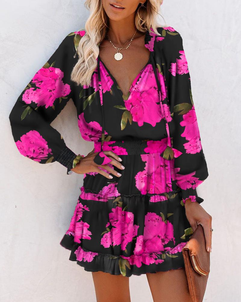 Bianca | Women's Floral Long Sleeve Smocked Waist Mini Dress