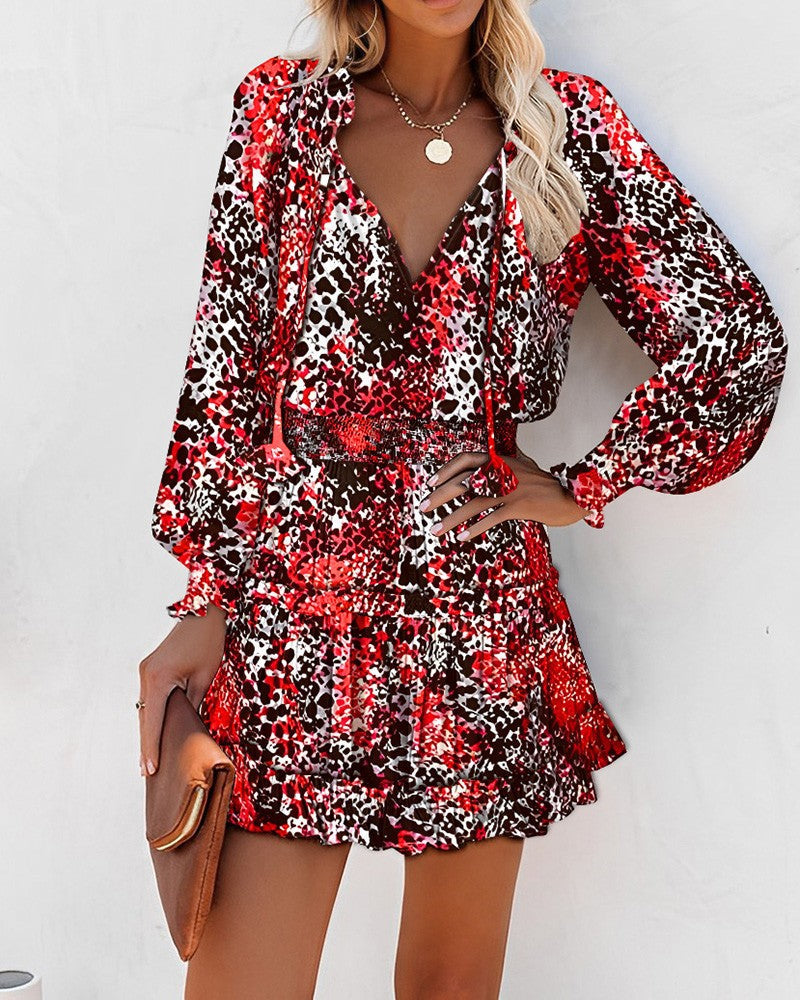 Bianca | Women's Floral Long Sleeve Smocked Waist Mini Dress