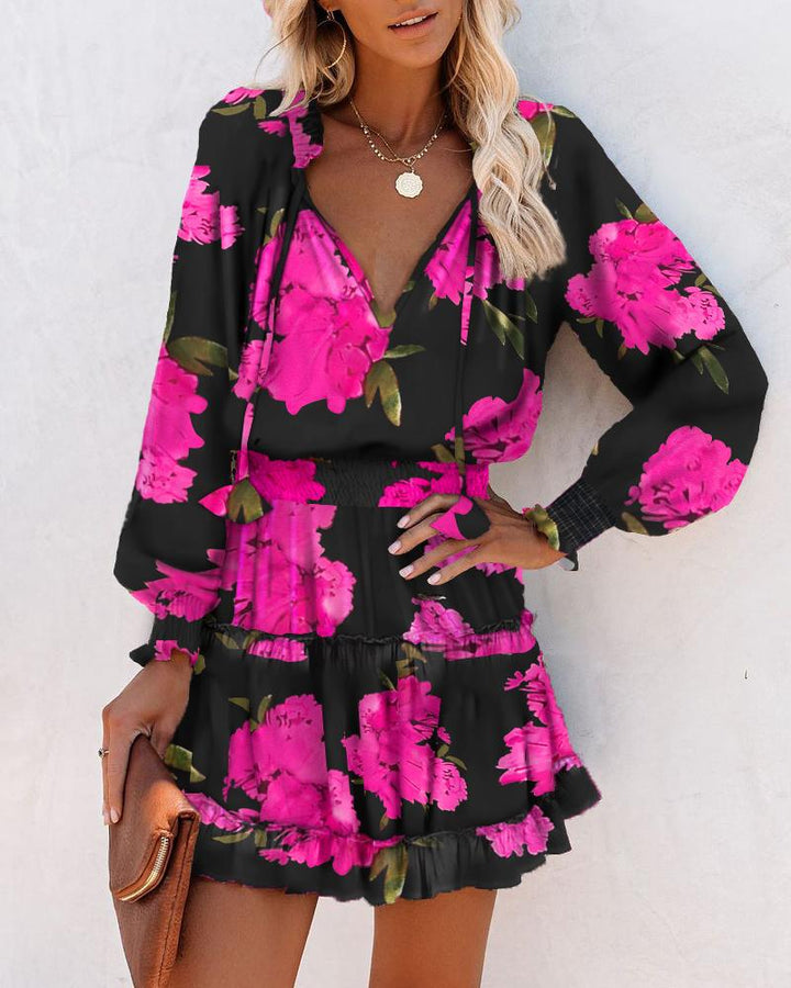Bianca | Women's Floral Long Sleeve Smocked Waist Mini Dress