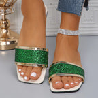 Taryn | Women's Glitter Slide Sandals with Square Toe