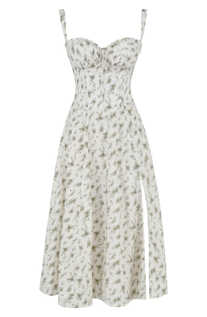 Fernanda | Women's Floral Satin Sweetheart Neck Spaghetti Strap Midi Dress