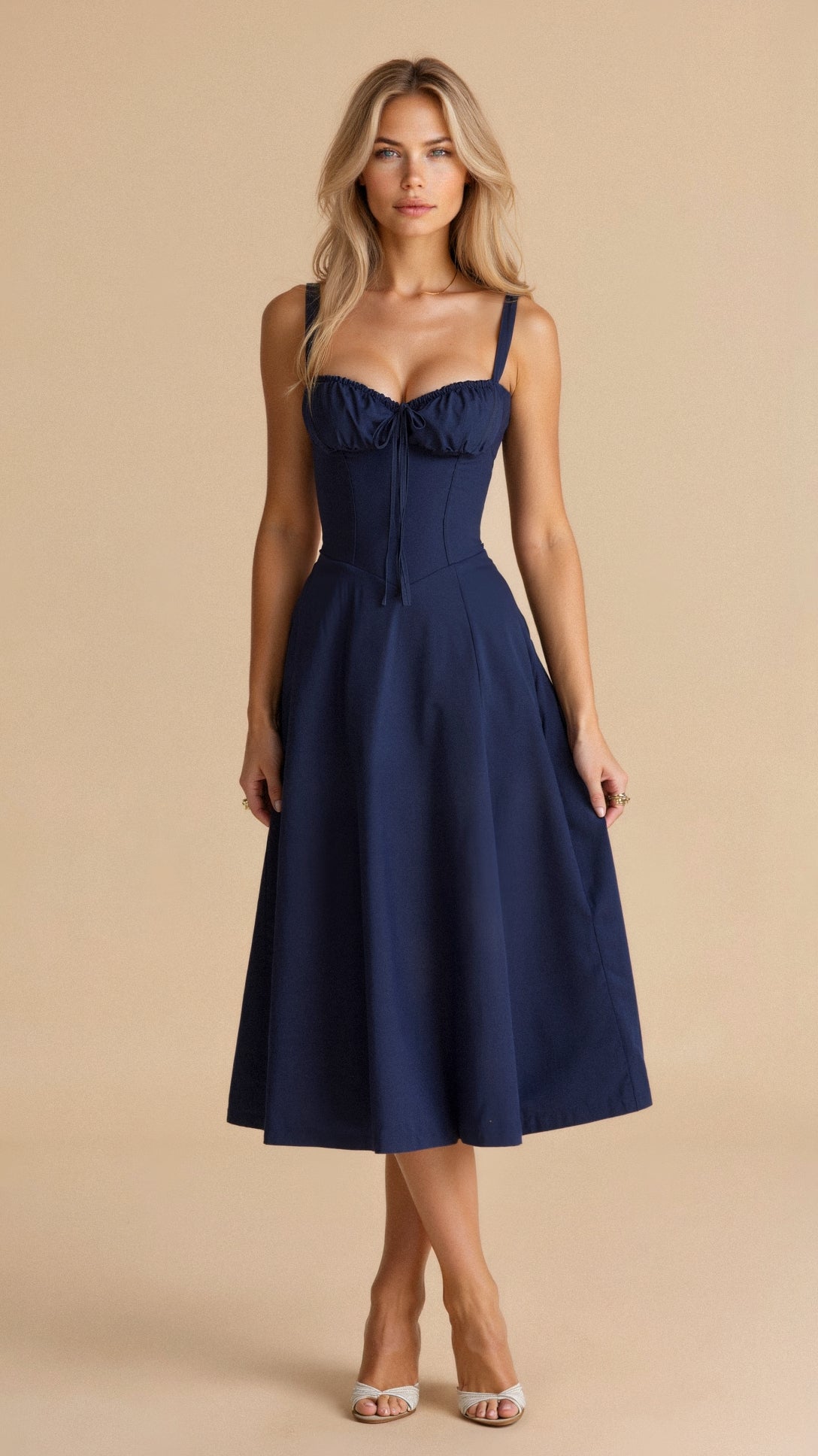 Fernanda | Women's Floral Sweetheart Neck Spaghetti Strap Midi Dress
