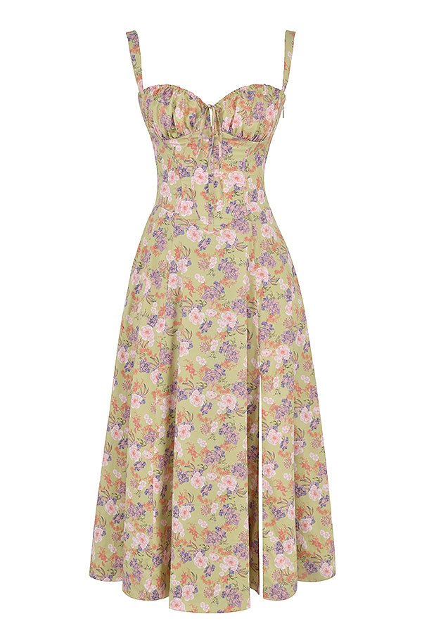 Fernanda | Women's Floral Sweetheart Neck Spaghetti Strap Midi Dress