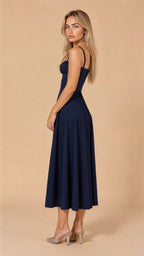 Fernanda | Women's Floral Sweetheart Neck Spaghetti Strap Midi Dress