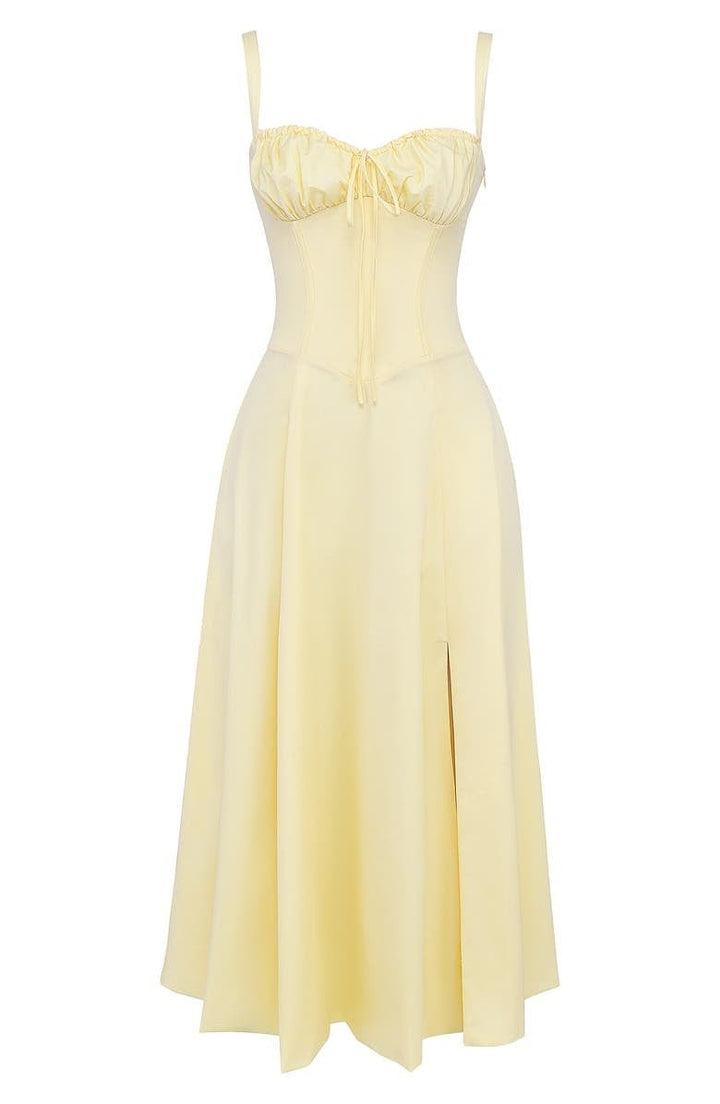 Fernanda | Women's Floral Satin Sweetheart Neck Spaghetti Strap Midi Dress