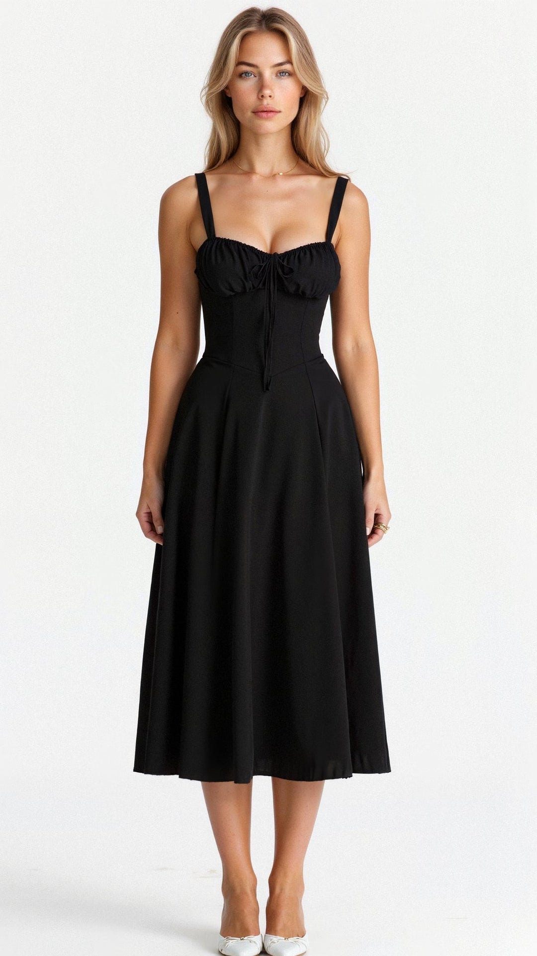 Fernanda | Women's Floral Satin Sweetheart Neck Spaghetti Strap Midi Dress