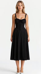 Fernanda | Women's Floral Sweetheart Neck Spaghetti Strap Midi Dress