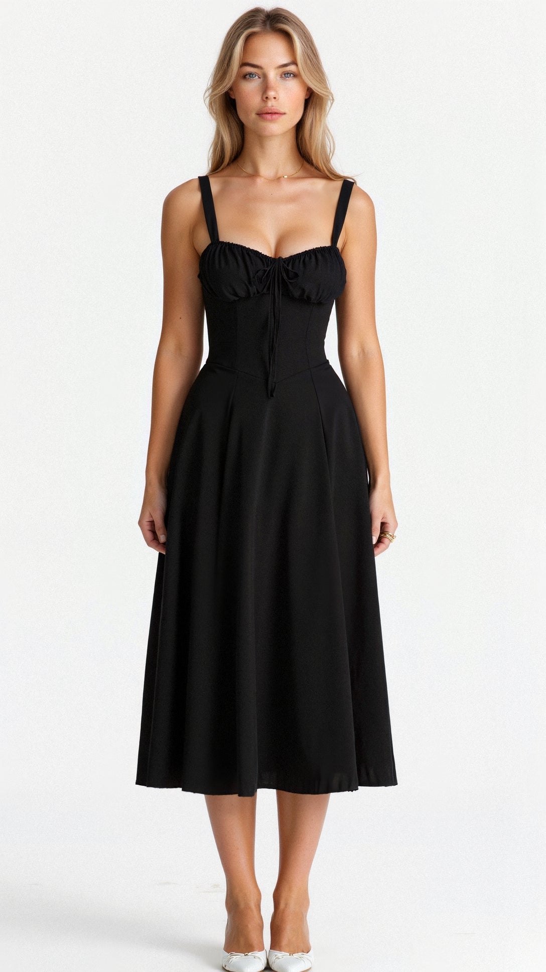 Fernanda | Women's Floral Sweetheart Neck Spaghetti Strap Midi Dress