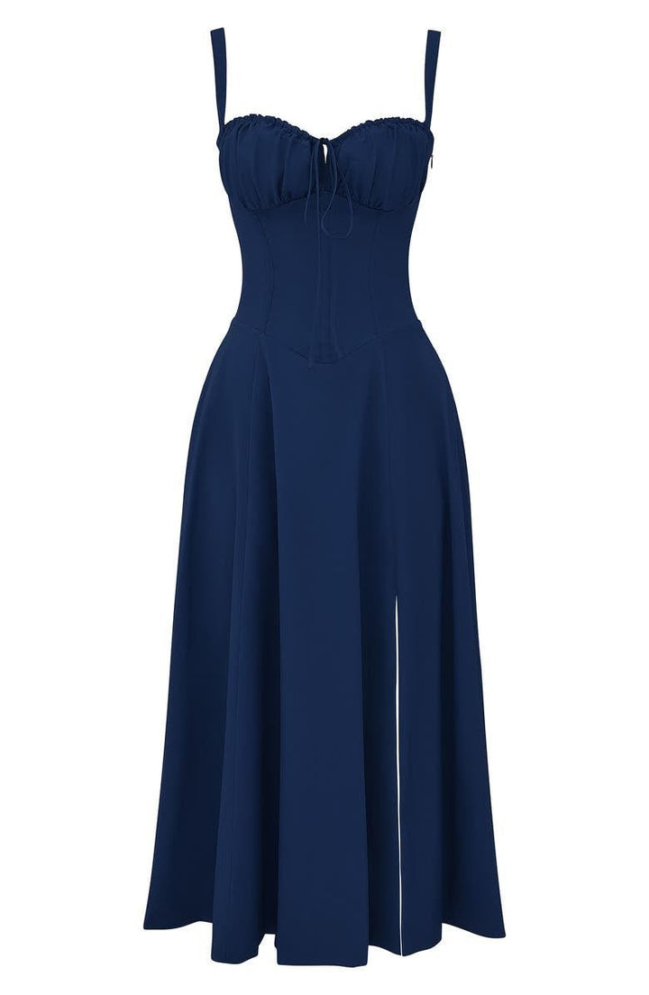 Fernanda | Women's Floral Satin Sweetheart Neck Spaghetti Strap Midi Dress