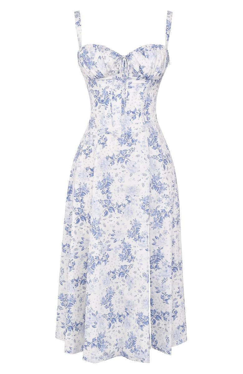 Fernanda | Women's Floral Sweetheart Neck Spaghetti Strap Midi Dress